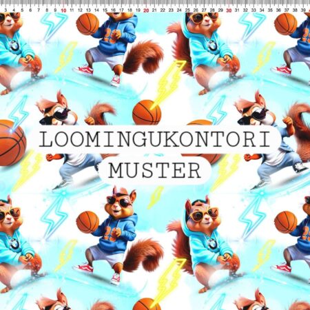 Puuvillatrikotaaž "Korvpalli oravad" 1.7m tükk