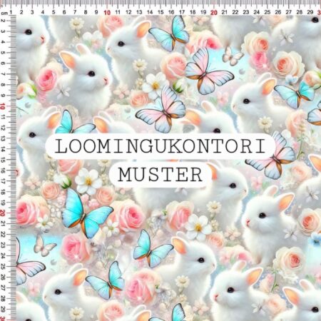 Puuvillatrikotaaž "Liblikad ja jänesed" 1m tükk