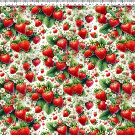 Puuvillatrikotaaž "Lopsakad maasikad" 1.2m tükk