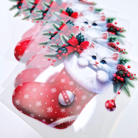 Triigitav kleebis "Valge kass jõulusokis"