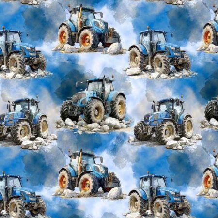 Puuvillatrikotaaž "Traktorid sinisel"