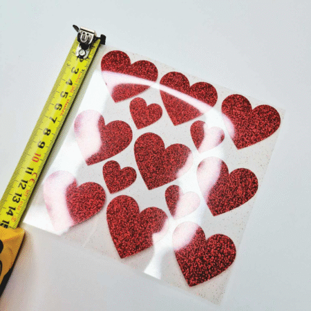 Triigitav glitter kleebis "Punased Südamed"
