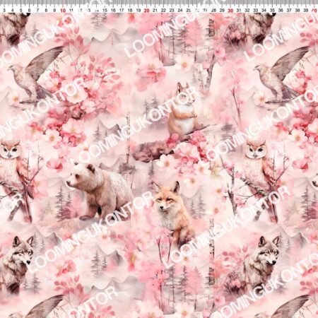 Puuvillatrikotaaž "Roosad metsloomad"