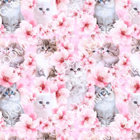 Puuvillatrikotaaž "Loomingukontori kassid lilledega"