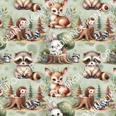 Puuvillatrikotaaž "Metsloomad ja kännud"