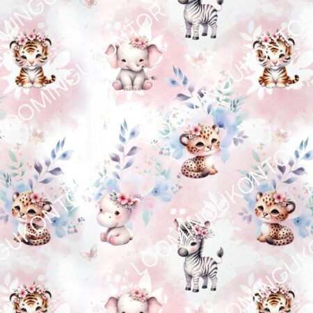 Puuvillatrikotaaž "Roosa safari"