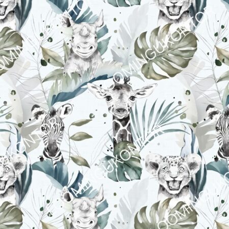 Puuvillatrikotaaž "Safariloomad palmilehtedega"