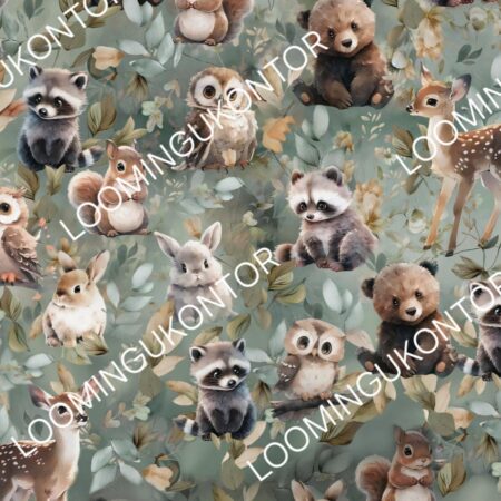 Puuvillatrikotaaž "Metsloomad rohelised"